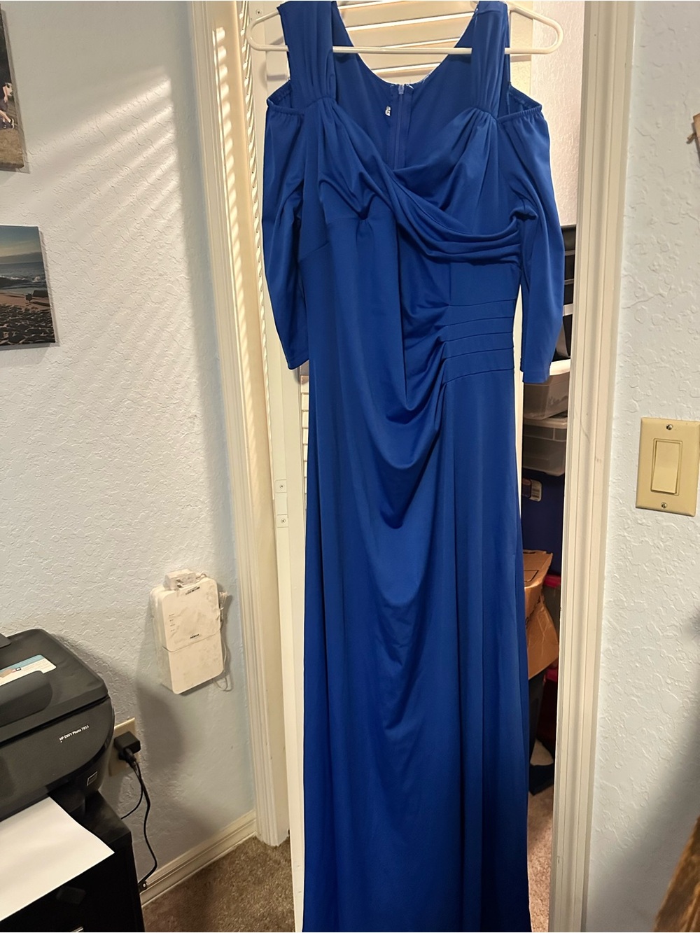 Blue Cold-Shoulder Evening Gown